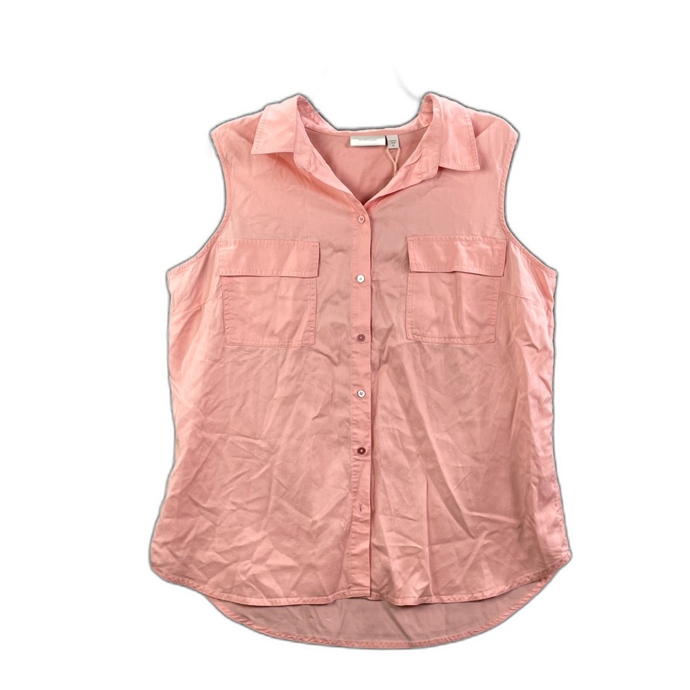 Ecothreads Blouse Top Womens XL Pink Sleeveless Button Up Academia Office Preppy